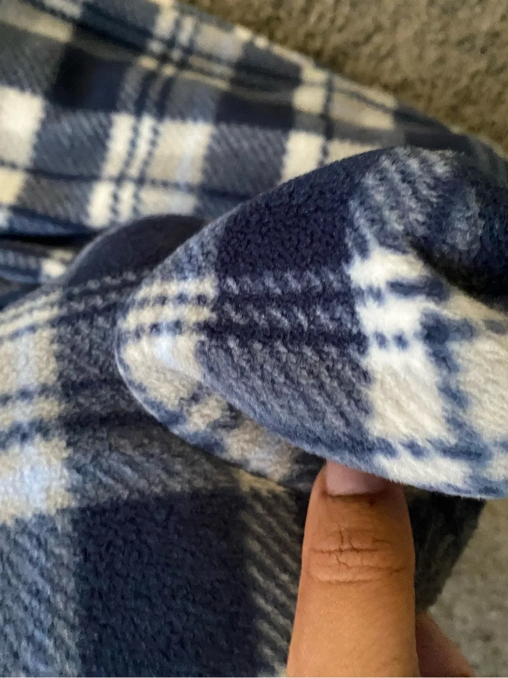 12M First Impressions Navy and White Plaid Hooded Footed One-Piece Fleece jacket